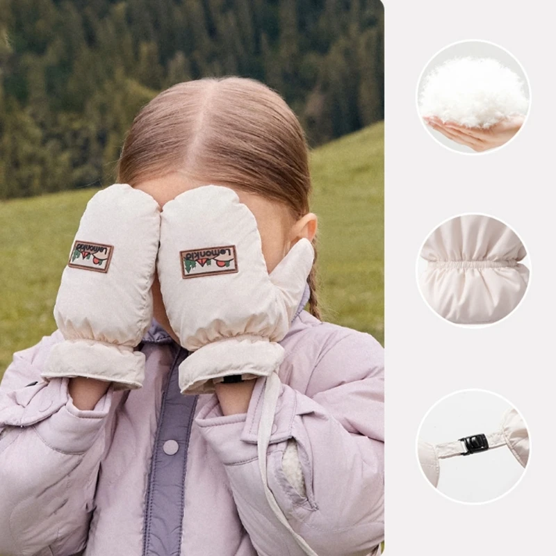 Kids Winter Ski Mittens Warm Fleece Lined Gloves Watertight & Windproof Designs Child Gloves Easy Carry for Boy & Girls