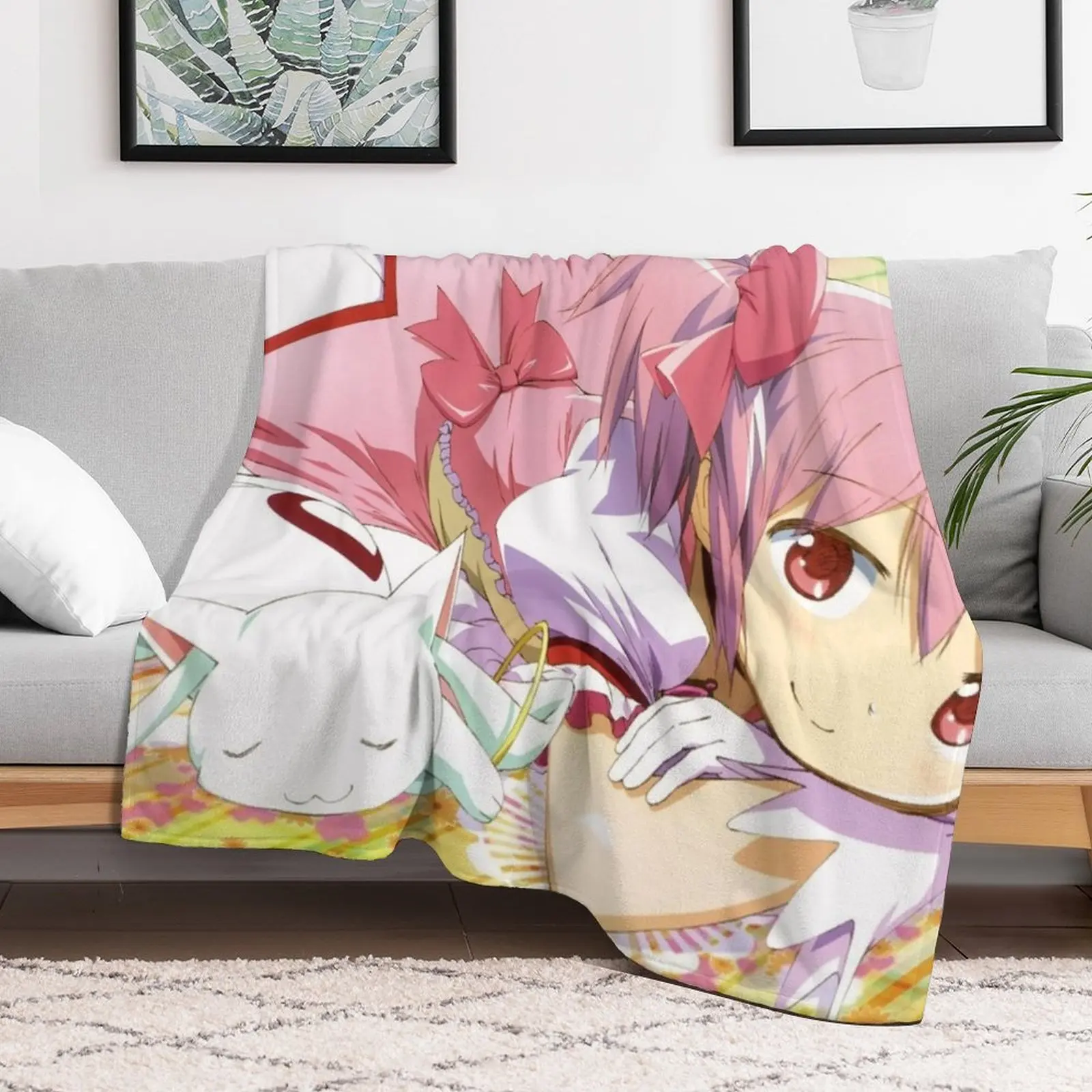 madoka magica official art Throw Blanket Plush Hairy Blankets