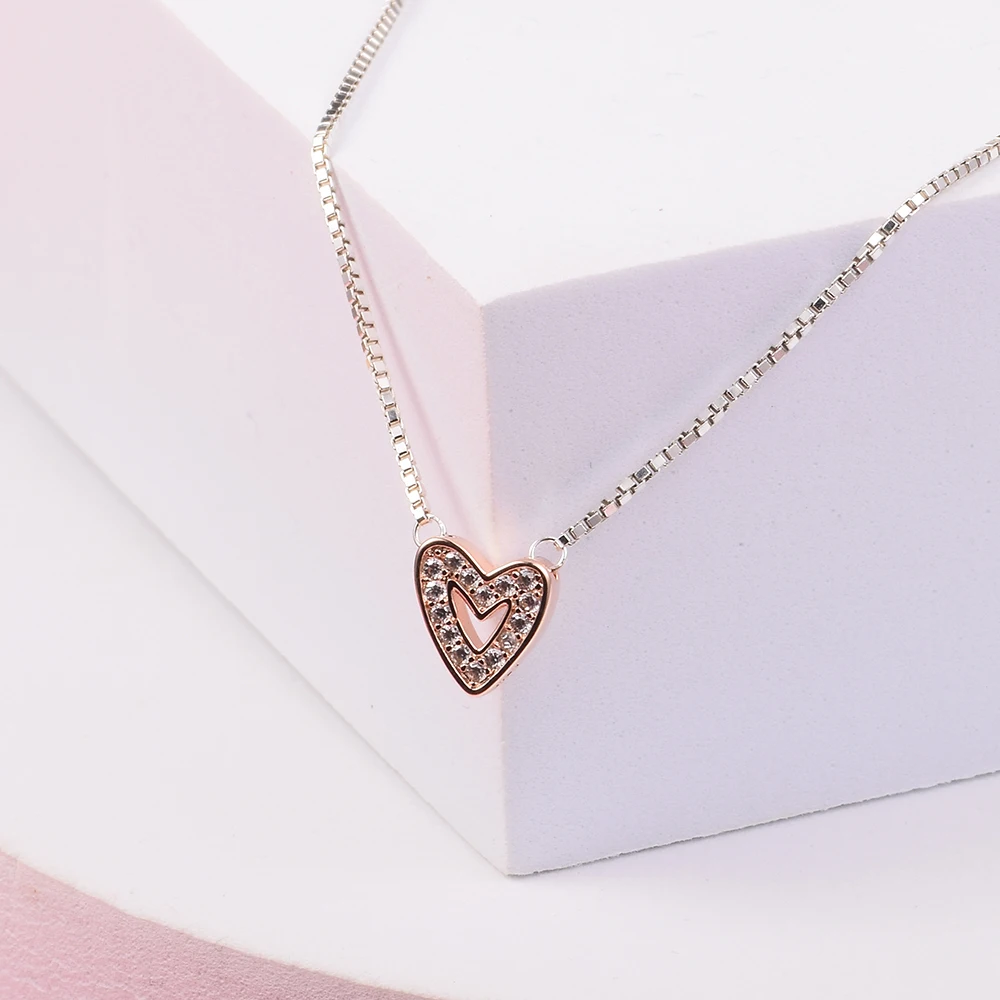 

Sparkling Freehand Heart Necklace Sterling Silver Jewelry New Style Woman Fashion Jewelry 45CM Snake Chain Jewelry