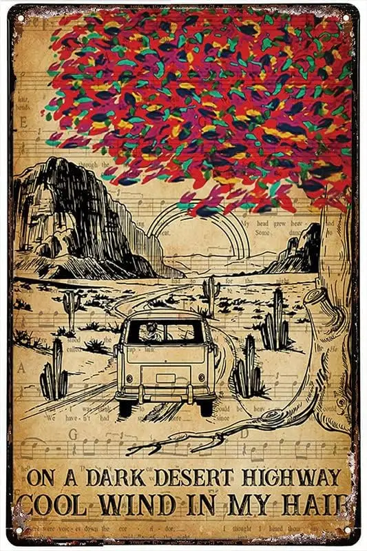 Retro Metal Tin Sign Camping On A Dark Desert Highway Cool Wind In My Hair Posters Tin Sign Metal Art Holiday Decoration Ou sign