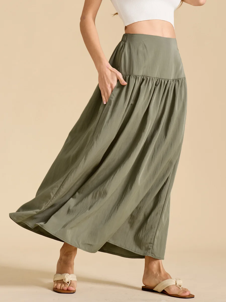 

Ladies Fashion Bohemian Casual Skirt Summer High Waist Solid Temperament Skirt Women Clothes Party Simplicity Maxi Skirt