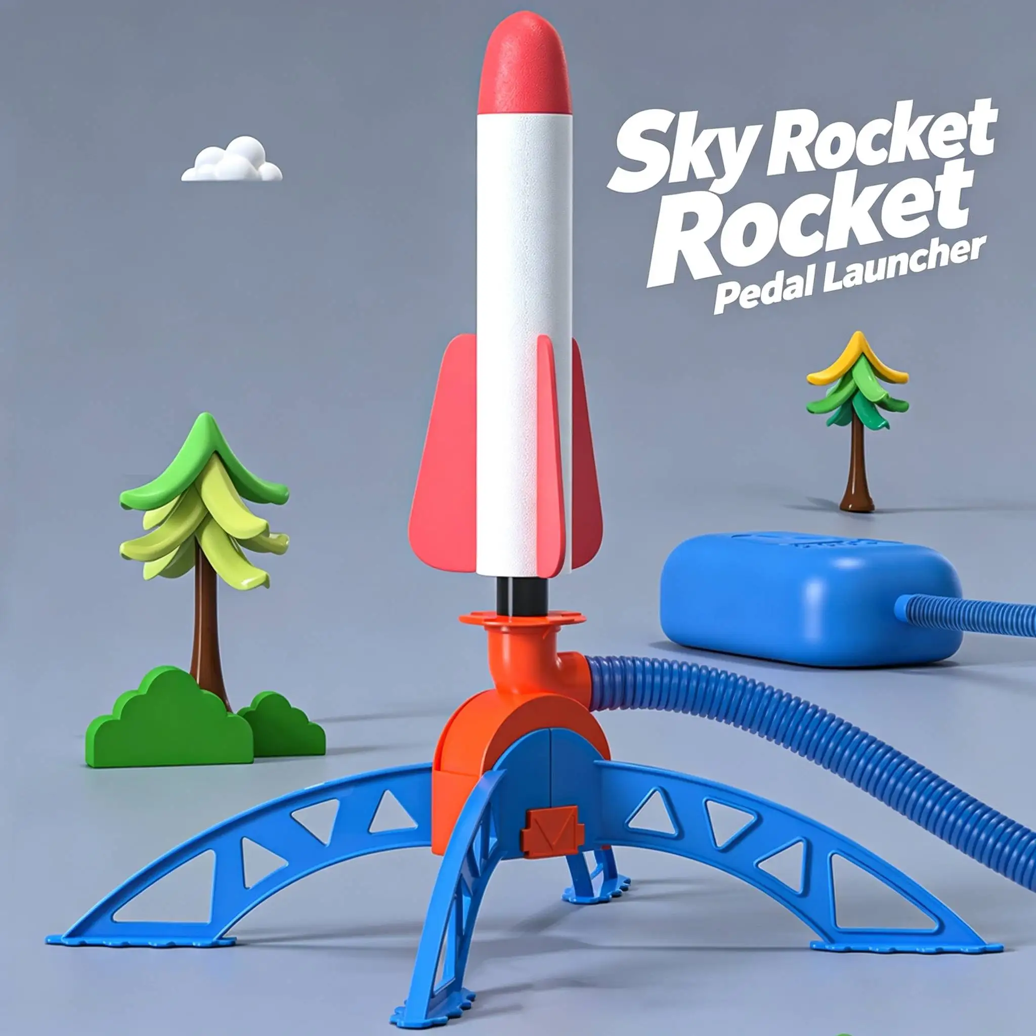 Outdoor rocket kit, equipped with 3 rocket launchers with lights, pneumatic jump launchers, and picnic hand components
