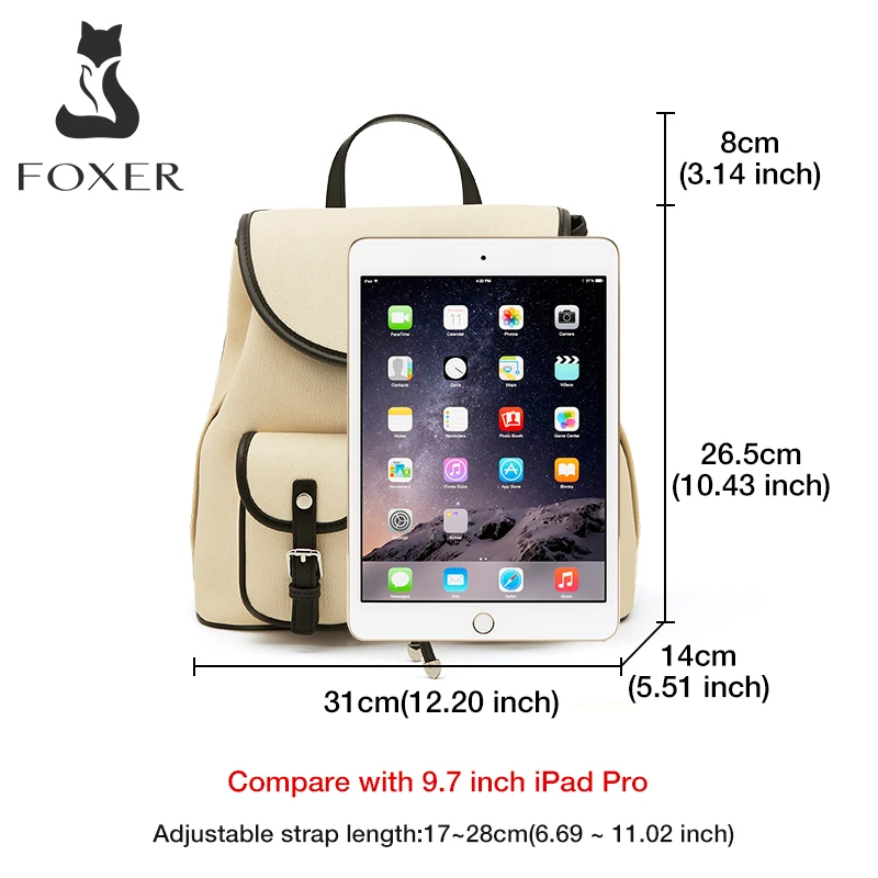 FOXER Fashion Women Soft PU Leather Backpack Large Capacity Bussiness School Bags Fashion Travel Backpack Lady Portable Rucksack