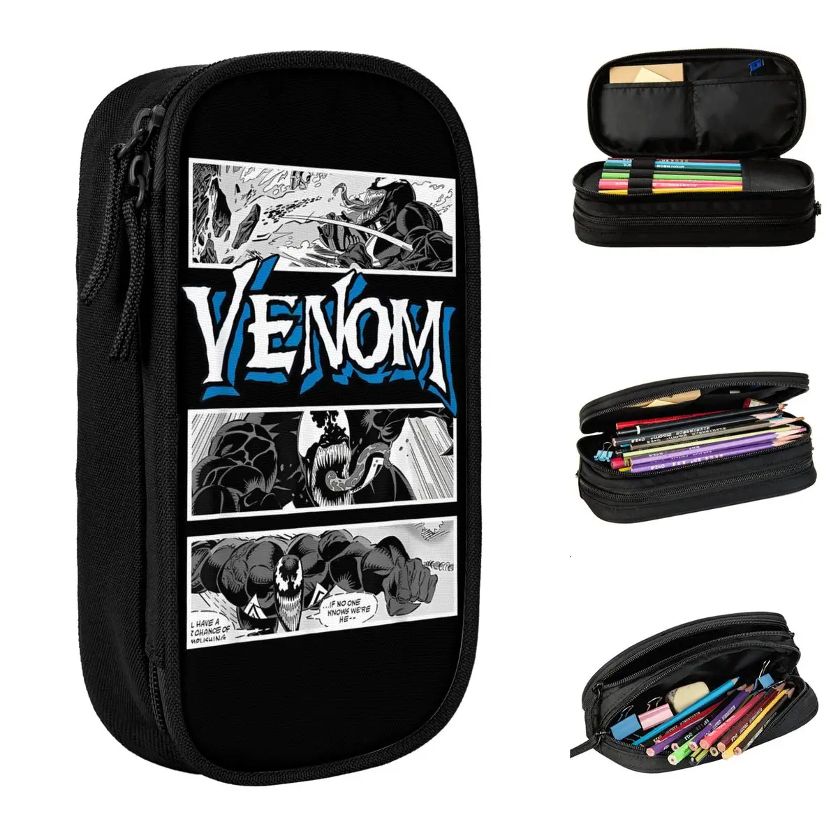 Venom Comic Book Illustrations Panel Graphic Pencil Cases Pen Box Bags Student Large Storage School Supplies Gift Pencilcases