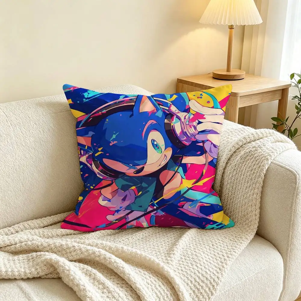 S-Sonic-c T-The H-Hedgehog  Square Double-Sided printed Pillow Case Bedroom Bedside Pillow Sofa Cushion Cover