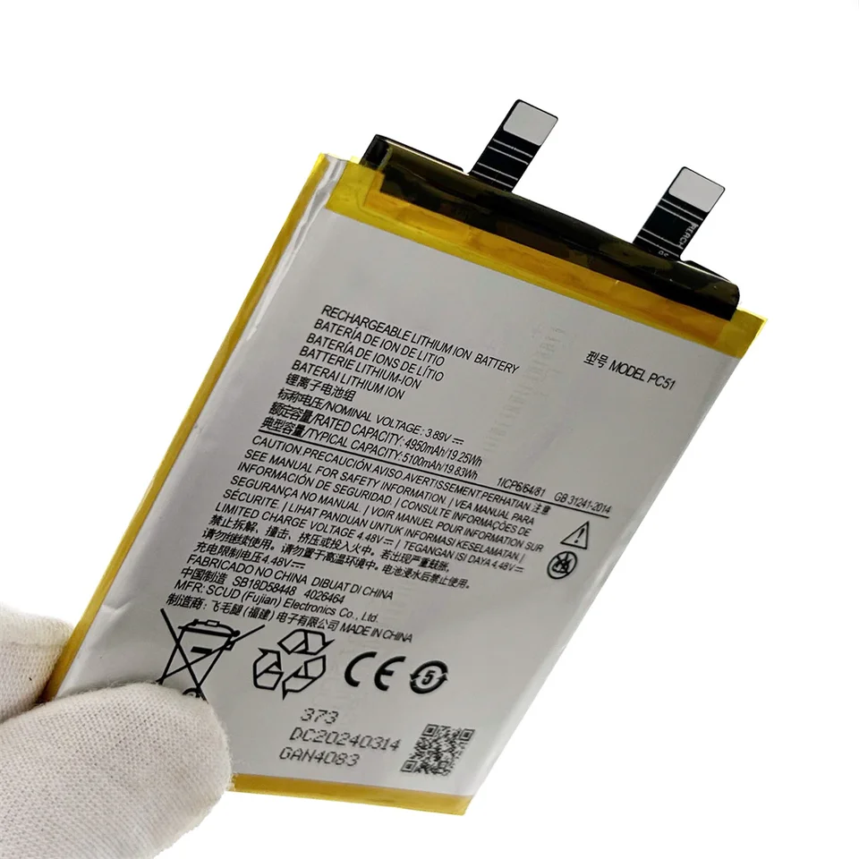 Batería 5100mAh PC51 100% genuina para Motorola Edge+ (2023) X40 Teléfono móvil Baterías de repuesto Batería 2