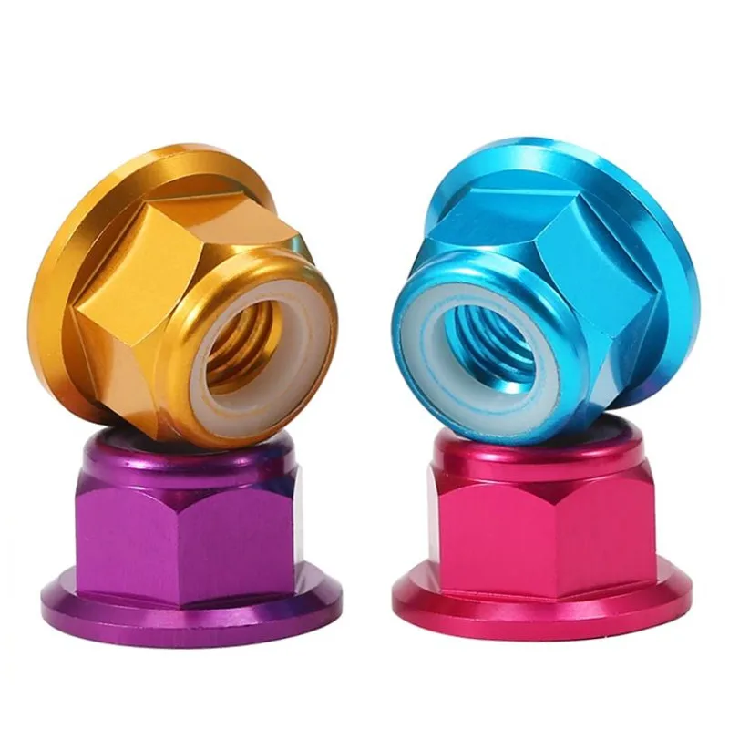 10pcs M2 M3 M4 M5 M6 Aluminum Flange Nylon Lock Nut Anodized Red/black/ blue/ light blue/ orange/ golden/purple/pink/sliver/grey