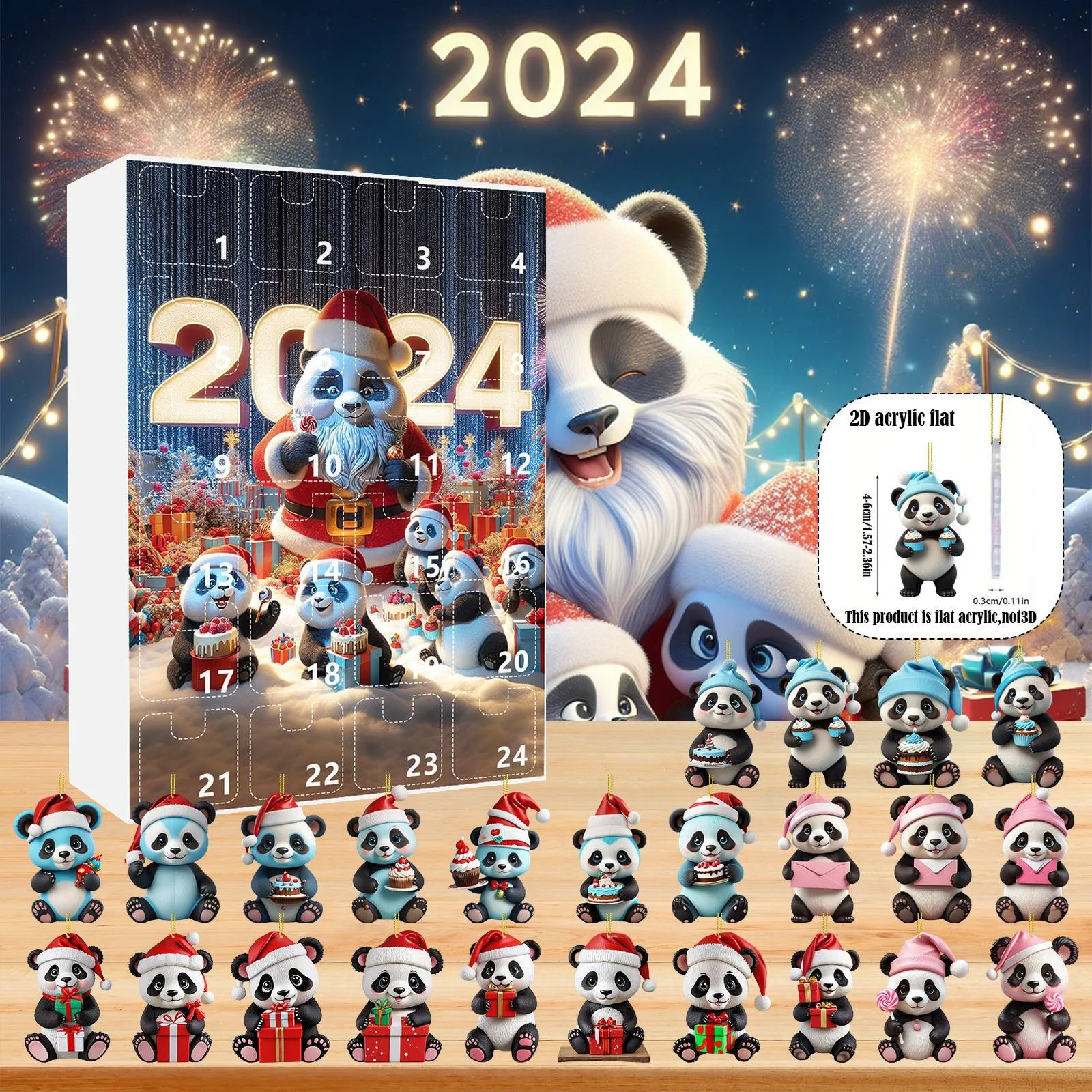 Advent Calendar 2024 Funny Panda Pendants Christmas Countdown Calendar 2D Panda Hanging Christmas Calendar for Kids Countdown