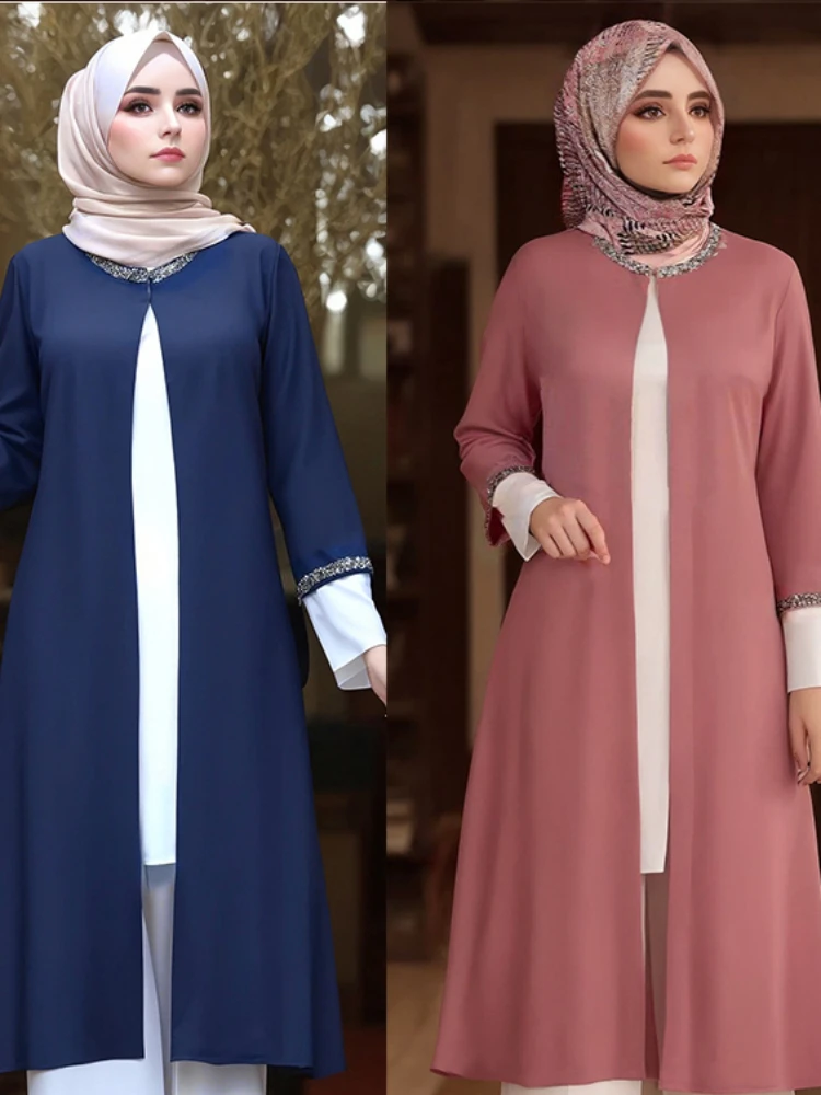 Eid Muslim Cardigan for Women Abaya one Piece Ramadan Abayas Woman Turkey Kimono Robe Moroccan Caftan Vestidos 2023