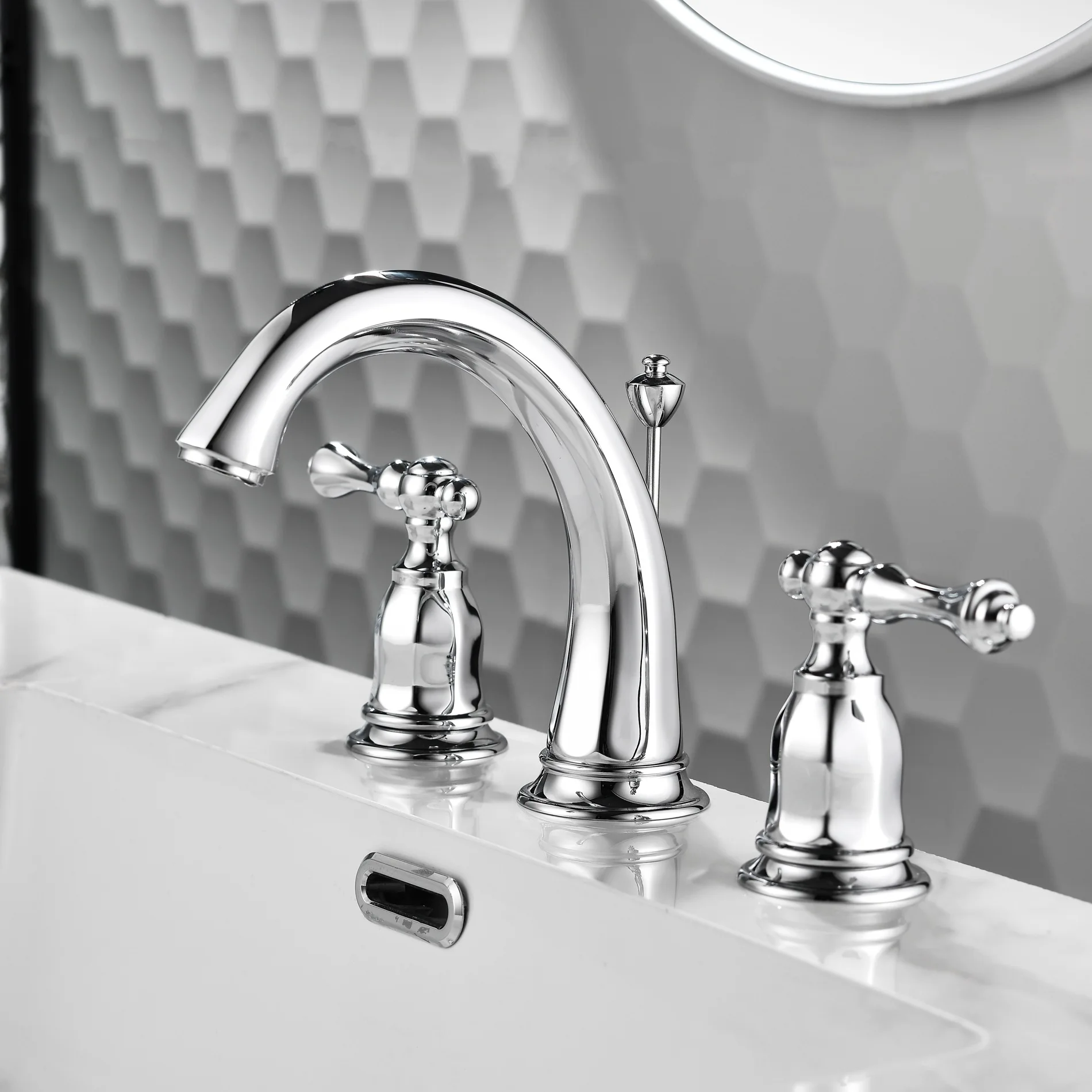 Luxury Widespread Basin Faucet hot and cold 8 inch Sink faucet Chrome Brass Three Holes Black bathroom sink tap with pop up