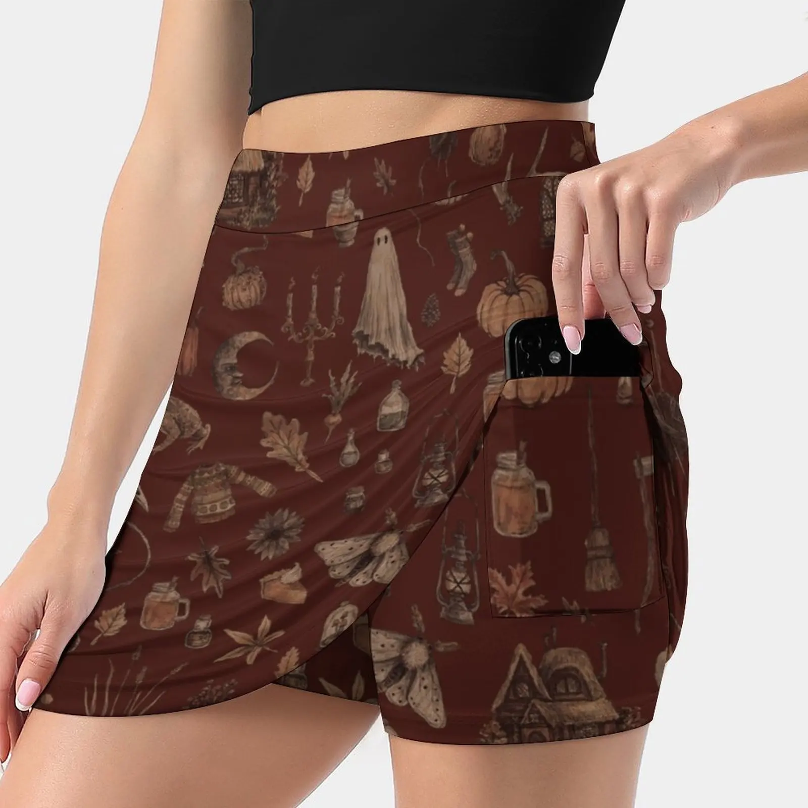 

Cozy Crone Women's skirt With Pocket Vintage Skirt Printing A Line Skirts Summer Clothes Witch Halloween Spooky Cottage