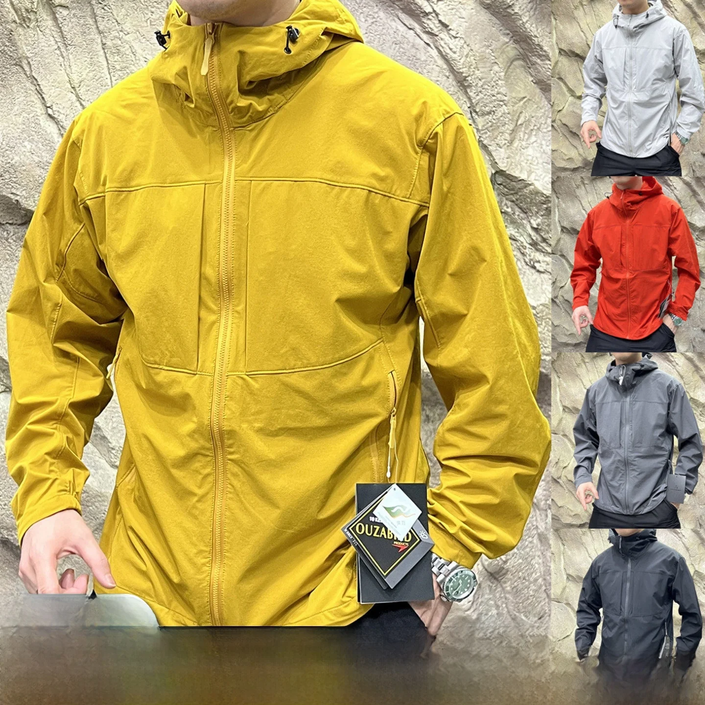 

Всепогодное уличное ранняя осень новое водонепроницаемое ветрозащитное высокоэластичное дышащее пара мягкое желтое пальто