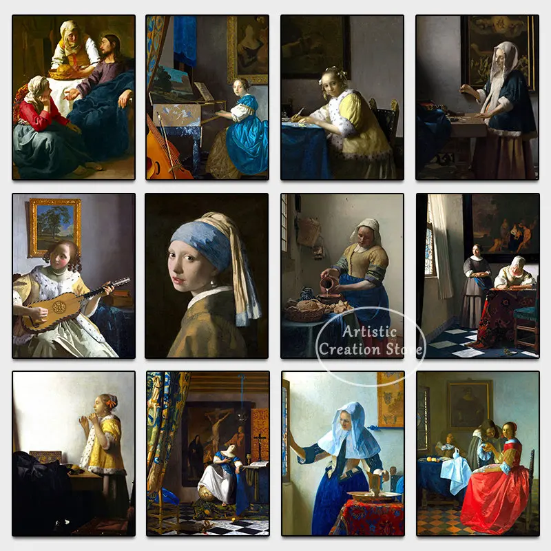 Famous Painting The Girl with A Pearl Earring Poster By Johannes Vermeer Art Canvas Print Wall Pictures Living Room Home Decor