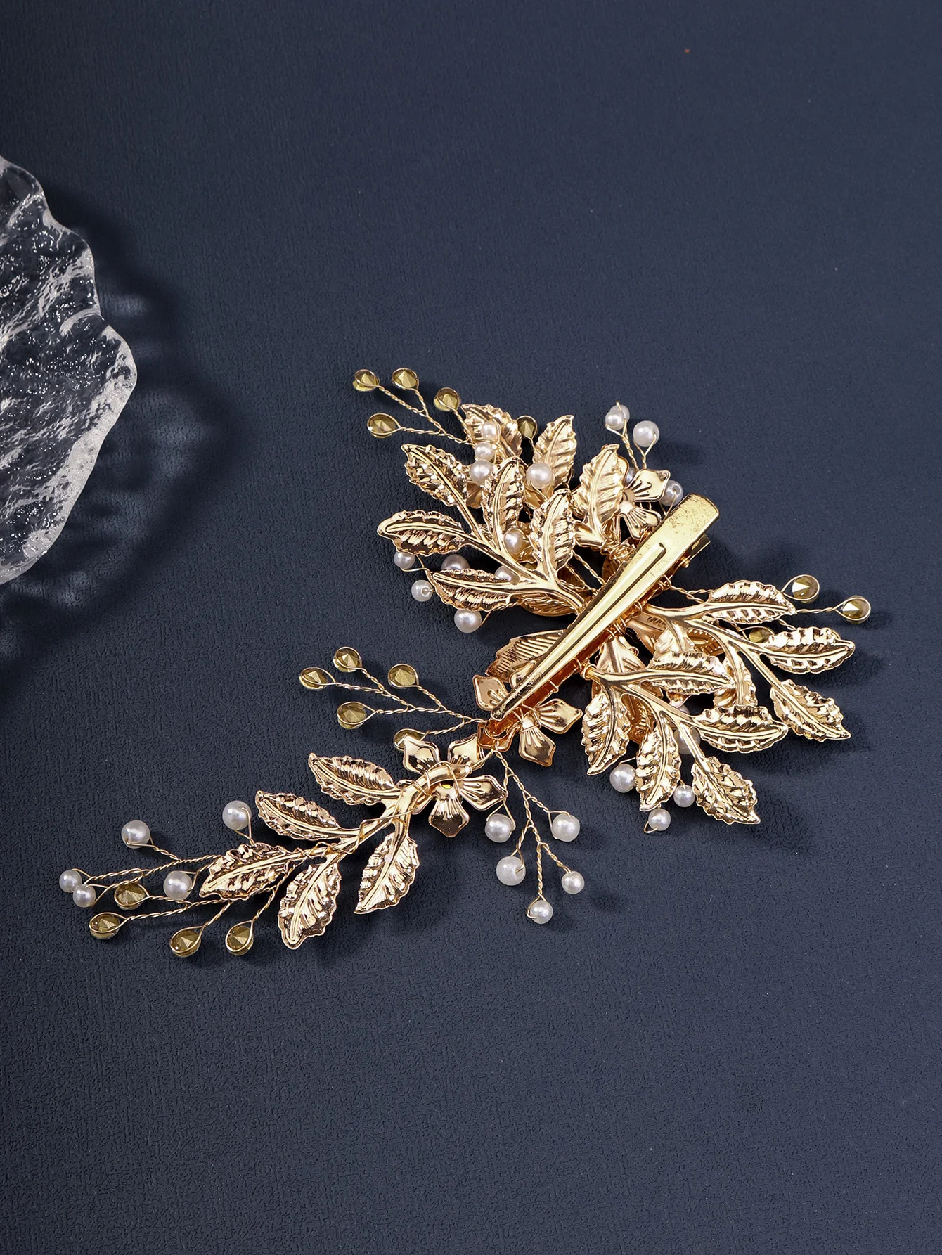 Złoty pazur w stylu damskiej spinki do włosów ręcznie robiona perła Rhinestone kwiatowy księżniczka Barrettes luksusowe nakrycie głowy biżuteria akcesoria — zdjęcie 6