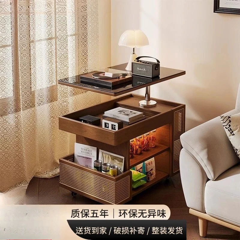 

mobile rotating folding dining table sofa side rotating tea table living room multi-functional living room lifting cart