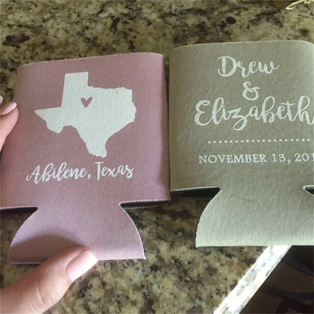 State Map Wedding Can Coolers - Texas or ANY State Wedding Favors Can Coolers - Custom Can Coolers - Personalized Wedding Can