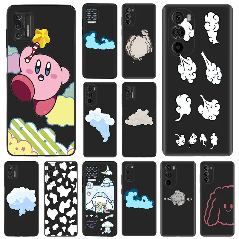 Matte Phone Cases for Motorola G31 G50 G30 G51 G60 G71 G22 G32 G52 G72 G53 G73 G9 Rabbit Cartoon Floating Cloud Black Soft Cover