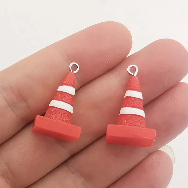 10pcs 26*16mm Mini Barricade Traffic Sign Funny Resin Charms DIY Flatback Cute Pendants for Earring Keychain Jewelry Making