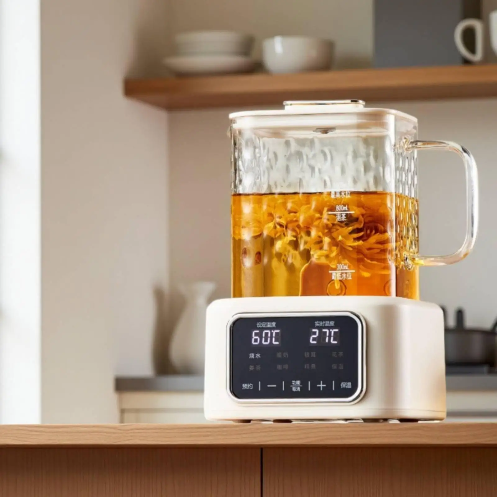 Electric Tea Kettle with Digital Control Panel 1L Borosilicate Glass Electric Kettle Glue Construction for Floral Infusions,