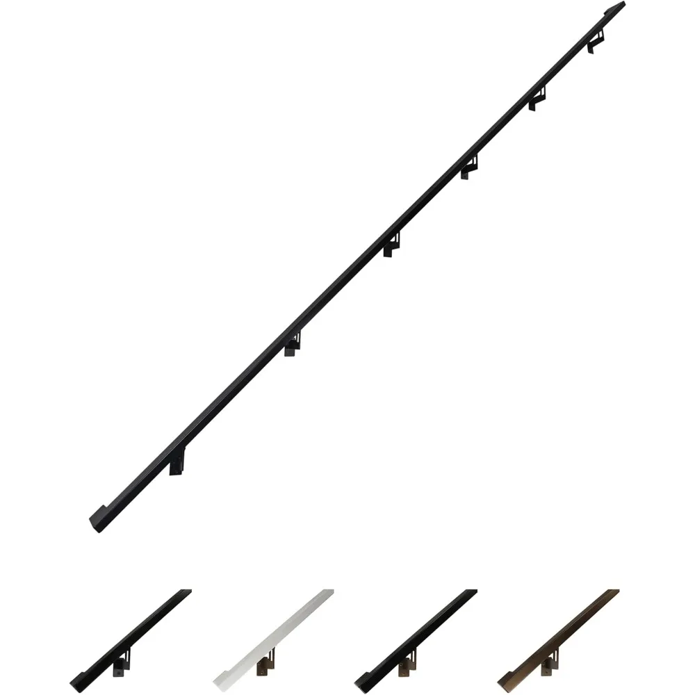 

Modern Aluminum Handrail Grab Bar Kit, Adjustable Steel Brackets Included, Returns to Wall, Powder Coated Finish (Black, 14 Foot