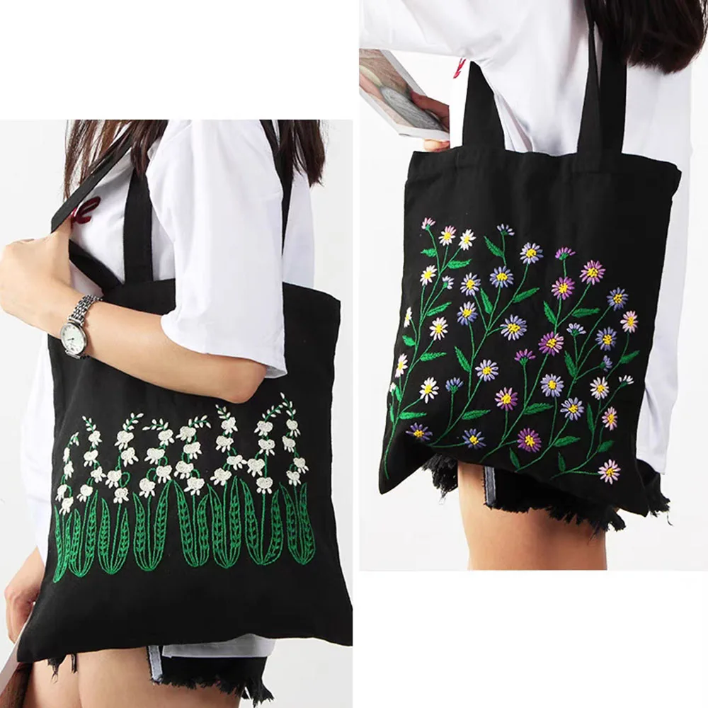 34*37cm Embroidery kit Fashion Canvas Tote Bag DIY Cross Stitch Wildflowers Style Lady Handbag Embroidered Starter Set Handwork