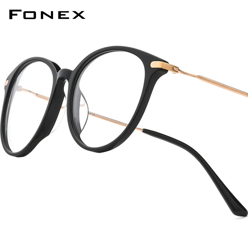 FONEX Acetate Titanium Glasses Frame Women Brand Design Vintage Retro Round Eyeglasses Men Spectacles Japanese Eyewear 85669