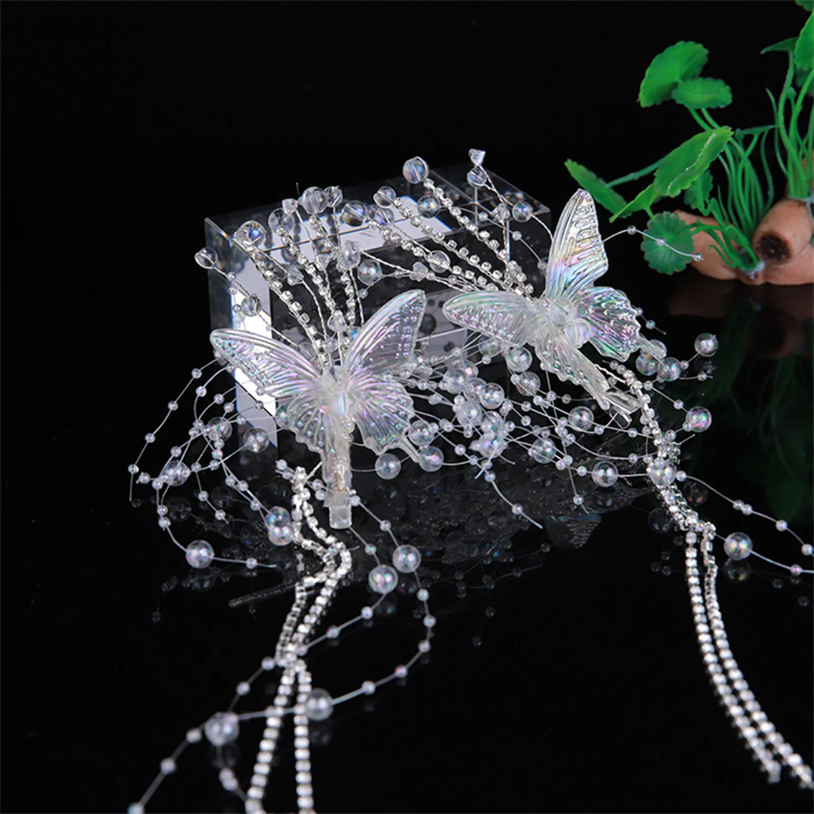 Fairy Tassel Hair Clip For Women Mermaid Pearl Butterfly Side Hairpin Exquisite Elegant Wedding Party Travel Hair Accessories