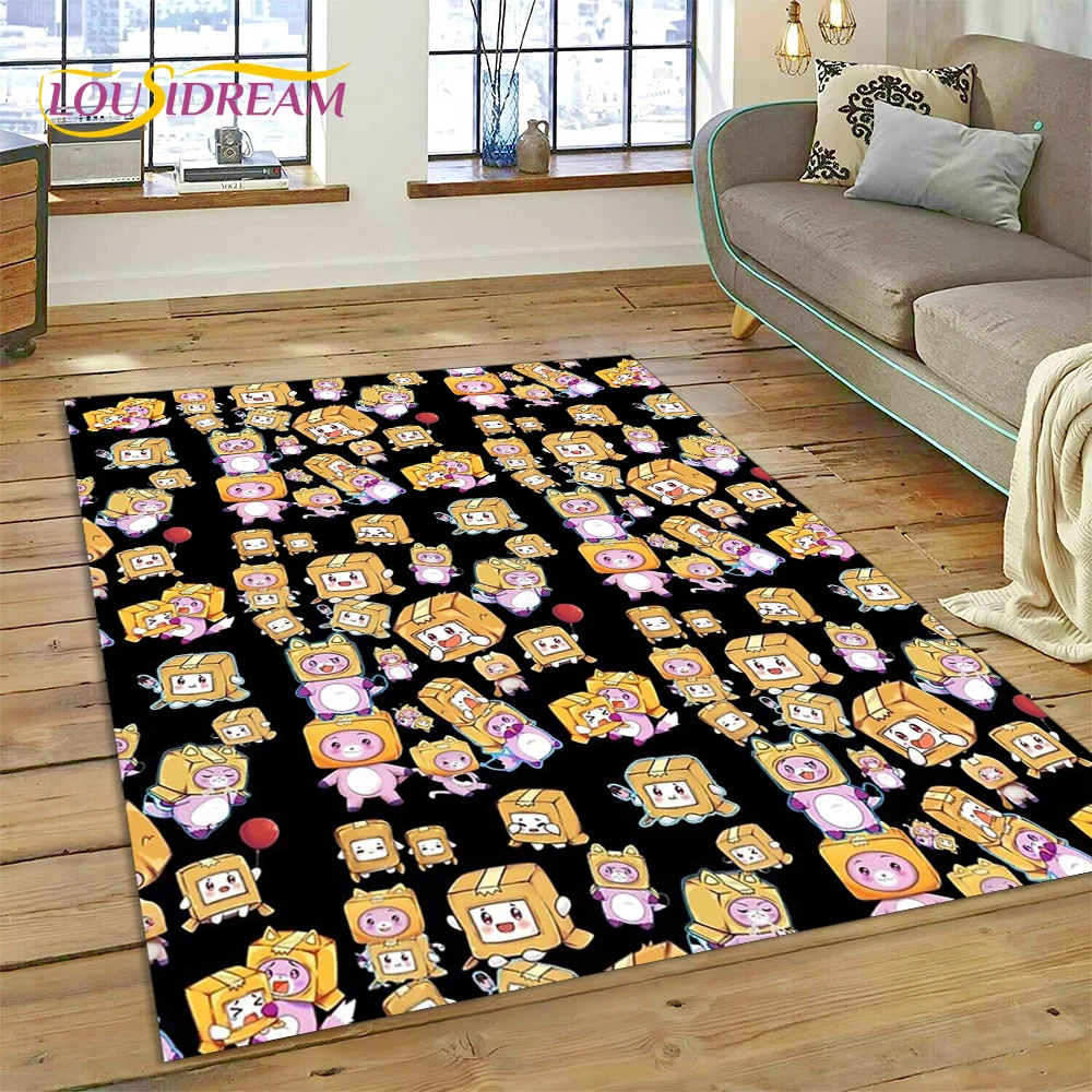 Cute Lankybox Happy Foxy Boxy and Rocky Area Rug,Carpet for Home Living Room Bedroom Sofa Doormat Decor,kids Non-slip Floor Mat