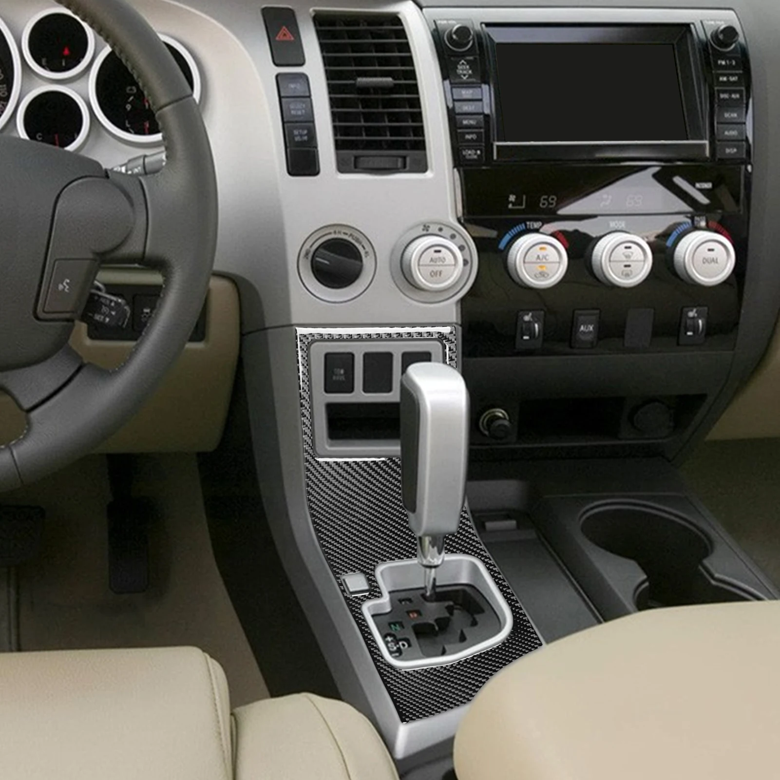 Center Console Gears Shift Panel Decorative Cover Sticker for Tundra for Sequoia 2007-2013 Carbon Fiber Car Interior Accessory