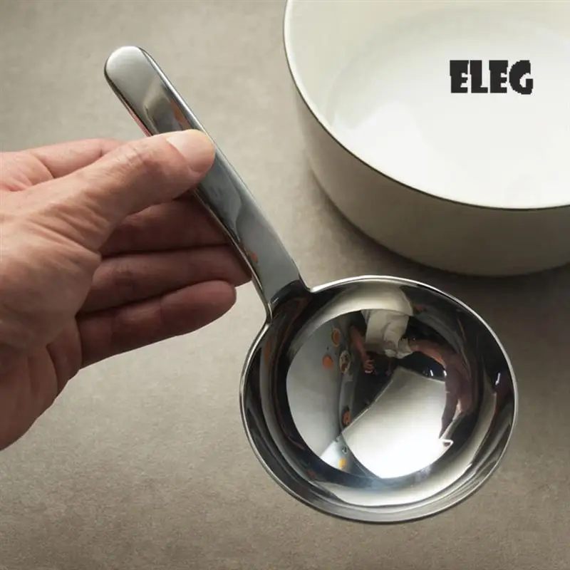 

ELEG-Stainless Steel Thickened Deep Soup Ladle Short Handle Big Round Head Spoon Drink Soup Ladle Eat Noodle Spoon