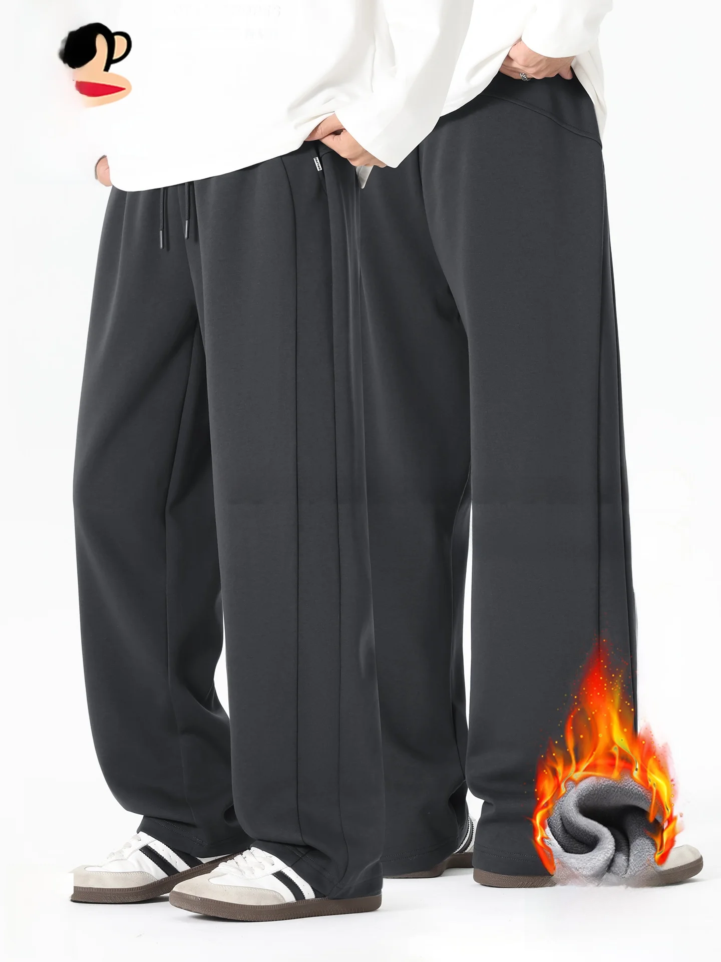 

Men's Casual Wide Leg Pants Fce Lined Thiened Straight Leg Sport Trousers Winter Comfortable Loose Fit Sweatp...