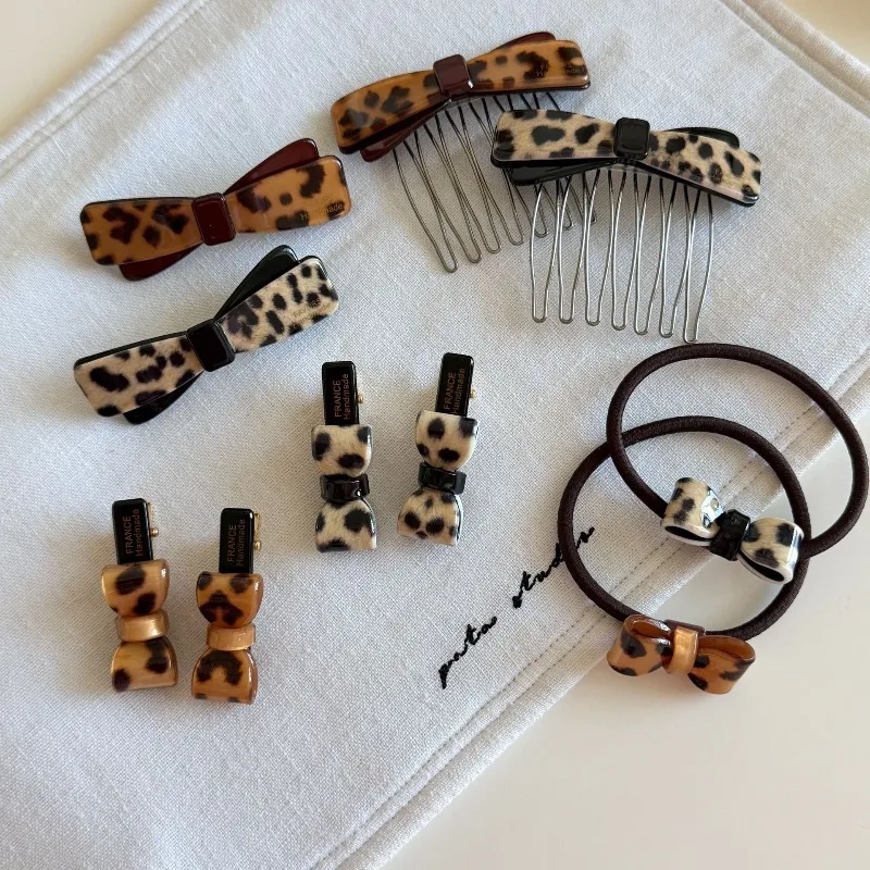 Leopard Print Bow Acetate Spring Hair Clip for Woman Bangs Hair Comb Tie Premium Non Slip Durable Cute High Quality Daily Use