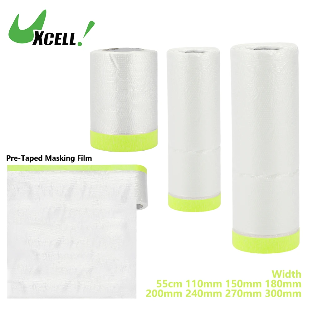 

UXCELL Car Paint Masking Film Plastic Sheeting Pre Taped Protective Film Adhesive Painting Drop Cover for Auto Painting Covering