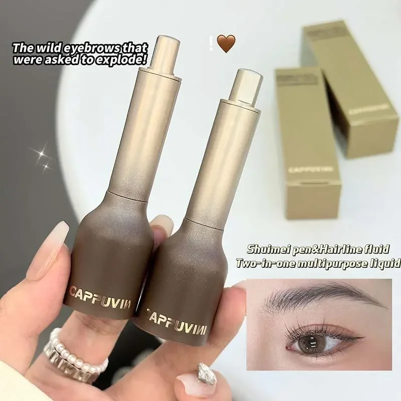 ブラックブラウンワイルドアイブロウ＆ヘアラインリキッド3D 2in1 にじみにくいウォータープルーフロングラスティングブラシ付きヘア用韓国アイメイク
