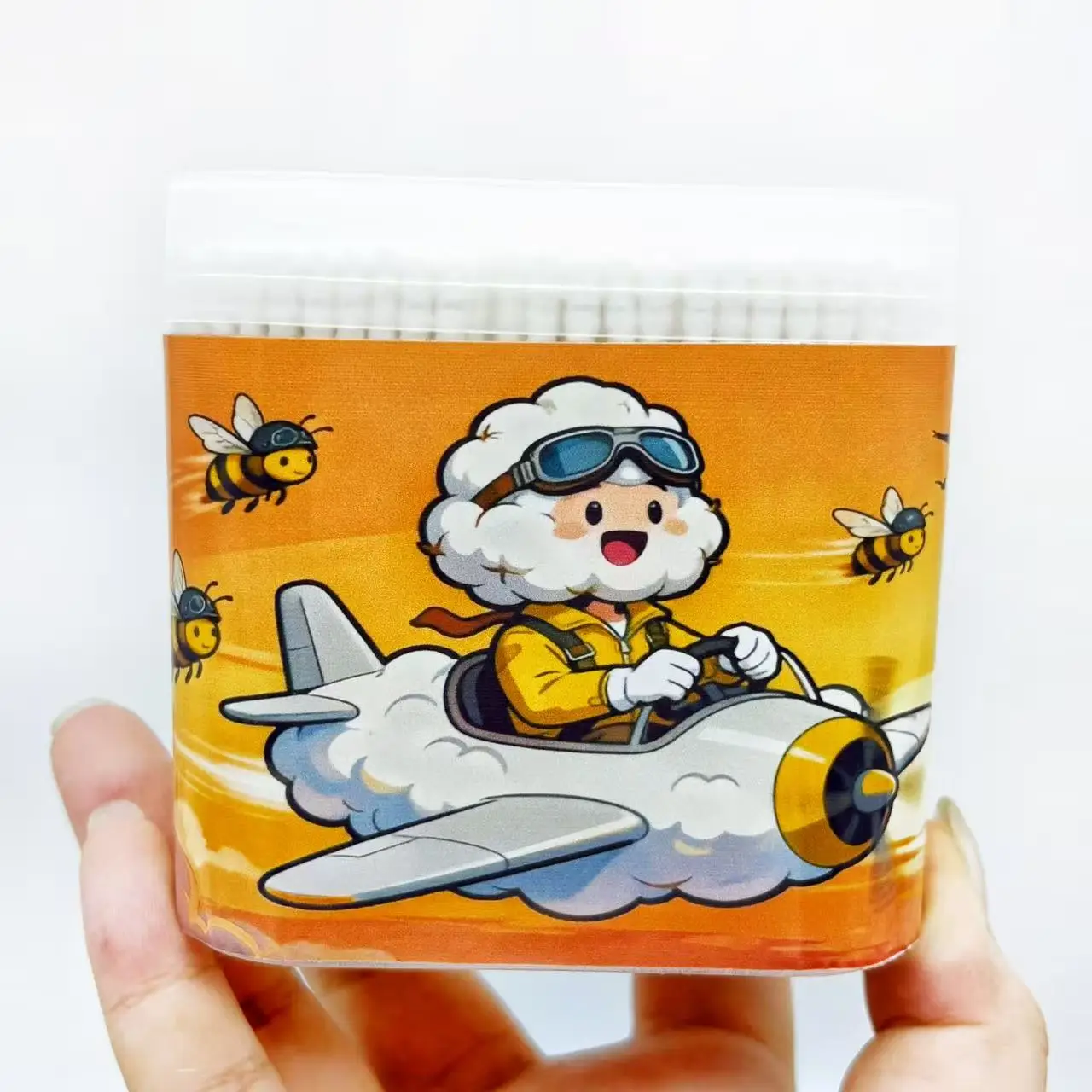 400 قطعة من مسحات القطن البيضاء ذات الطابع النحلي الأصفر ذات الأطراف المزدوجة عنصر النحل الإبداعي أعواد قطنية حلزونية