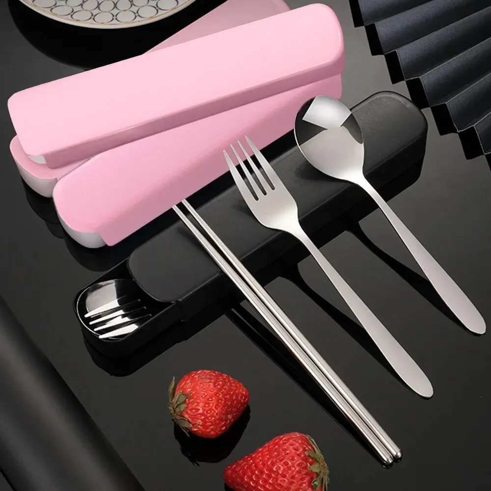 Travel Camping Cutlery Set Portable Tableware Stainless Steel Chopsticks Spoon Fork Steak Knife with Storage Case