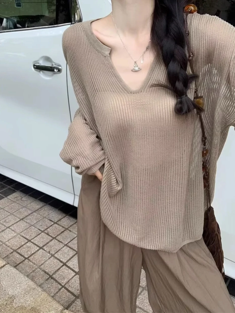 

Женский свободный длинный трикотаж све, тонкий, новинка весны и осени 2023, защита от солнца, кондиционер, накидка, топ