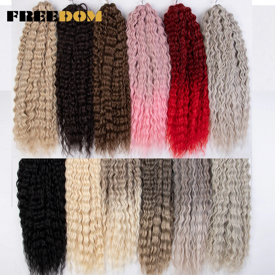 FREEDOM Ariel Curl Synthetisches Twist-Häkelhaar 22 Zoll Wasserwellen-Flechthaarverlängerungen Ombre Blond Regenbogen Buntes Haar – Detail 3