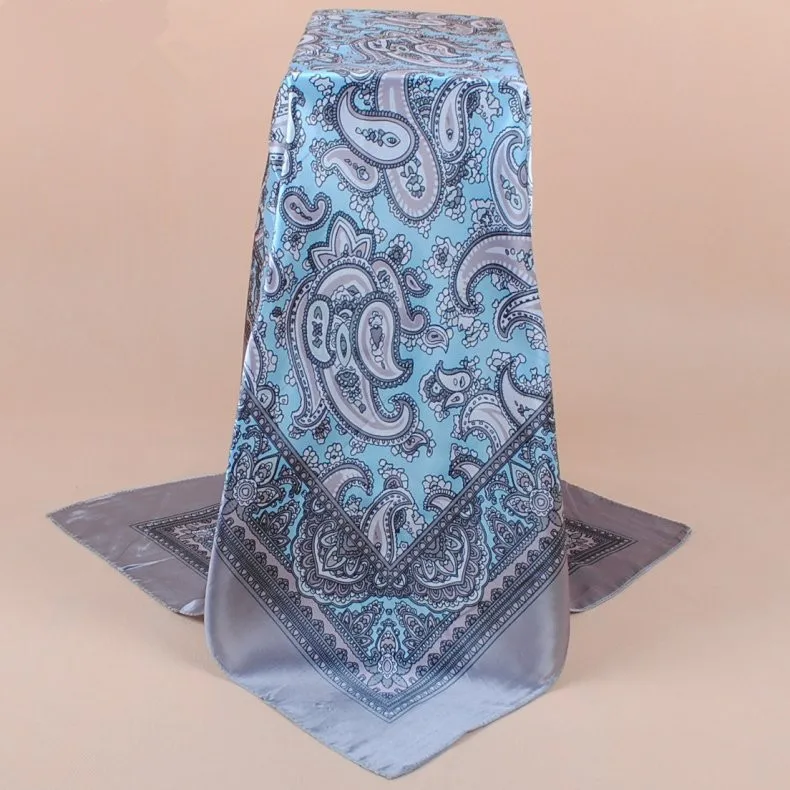 90X90cm Kopf Schal Frauen Luxus Marke Seide Quadrat Schal Foulard Satin Bandana Weiche Halstuch Hijab Haar Schals für Damen – Detail 14