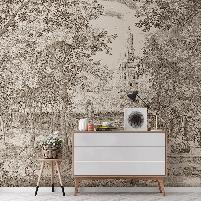 Customized wallpaper 3D French style mural European retro bedroom medieval forest wall papers homestay hotel abstract tree mural