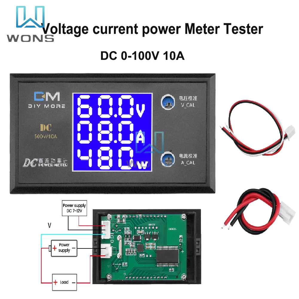 DC 0-100V 10A LCD Display Digital Voltmeter Ammeter Wattmeter Voltage Current Power Meter Volt Detector Tester 12V 24V 36V 1000W