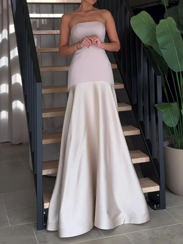 فستان ماكسي بدون حمالات للنساء ، ملابس ضيقة للسيدات ، أنيق ومثير ، مرقع فاخر ، حفلة مسائية ، صيف ، شيك ، صيني #2