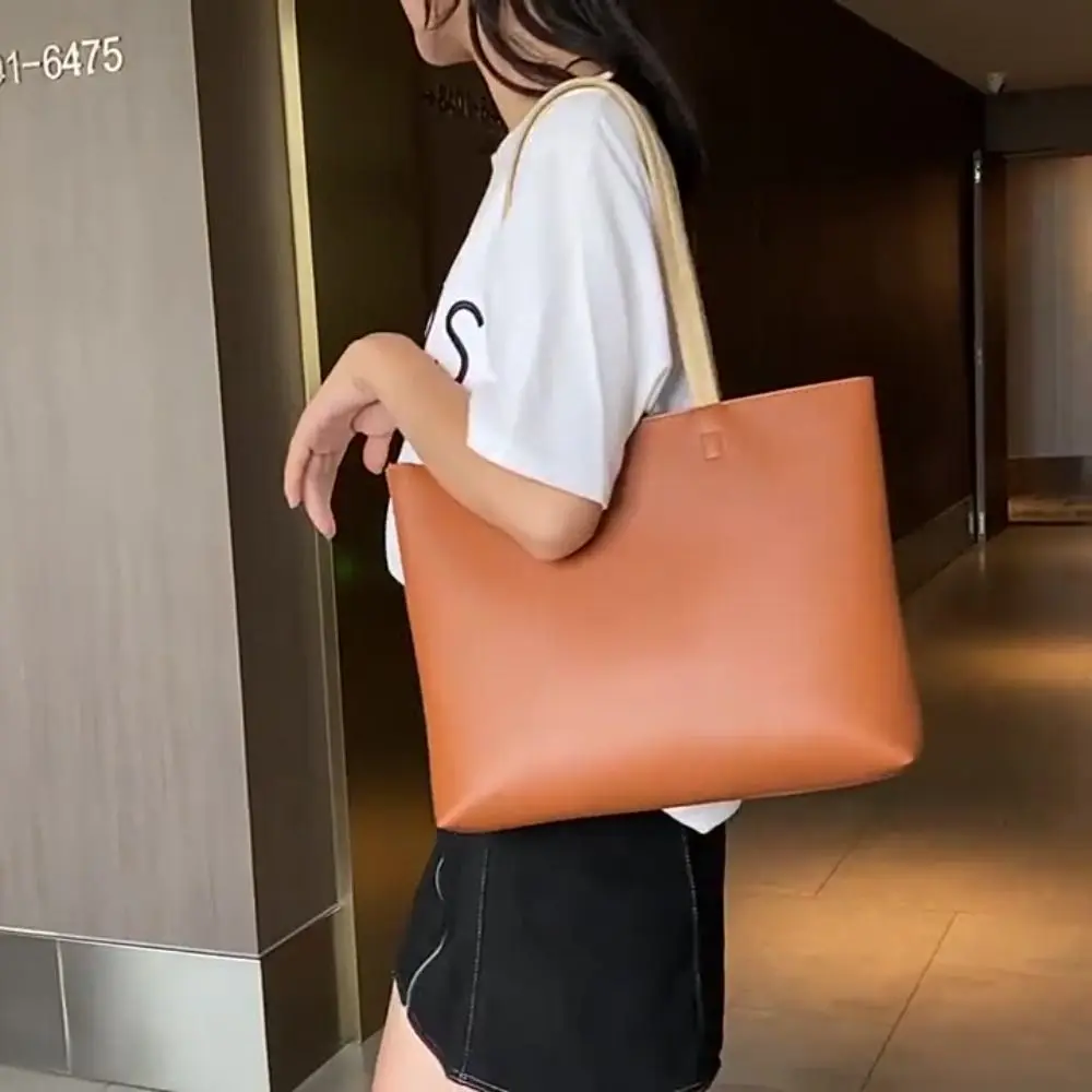 

New PU Leather PU Leather Tote Bag Solid Color Large Capacity Shoulder Bag Storage Bags Women