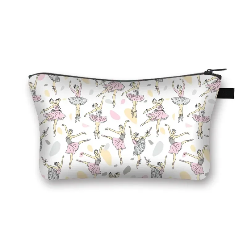 Cute Ballerina Ballet Dancing Print Cosmetic Case para Mulheres, Bolsa de maquiagem, Armazenamento de batom, Sacos de higiene pessoal, Ladies Cosmetic Washing Bag