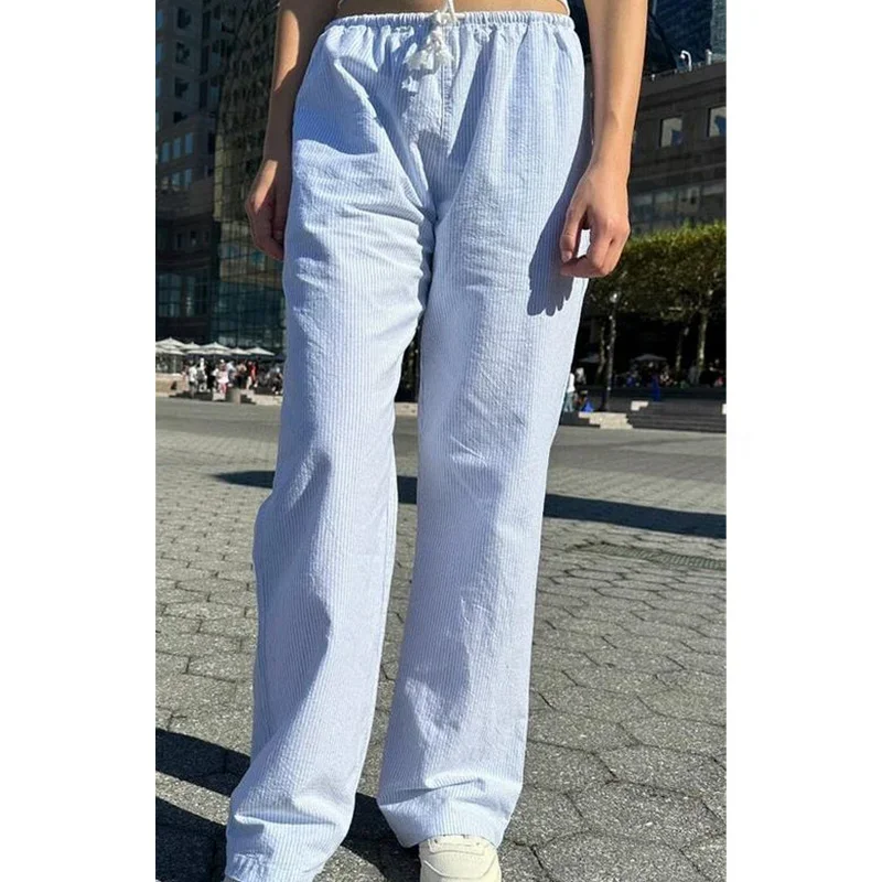 

Lounge Pants y2k Clothing Women Striped Drawstring Low Waist Straight Leg Trousers 2000s Aesthetic Clothes Streetwear