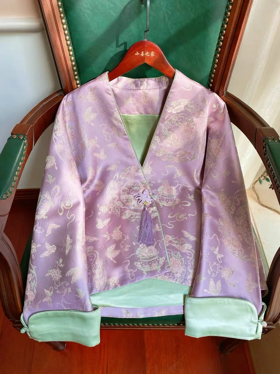 Vintage Rayon Chinese New Year Women Wrap Satin Jacket