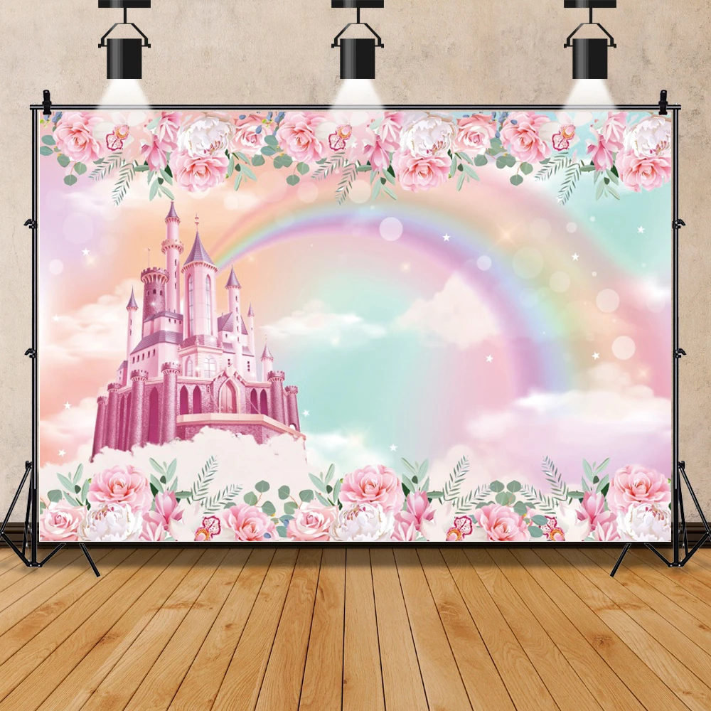 Dreamy Castle Princess Girl 1st Birthday Boho Backdrop For Photography Unicorn Carriage Baby 1st Birthday Baby Shower Background