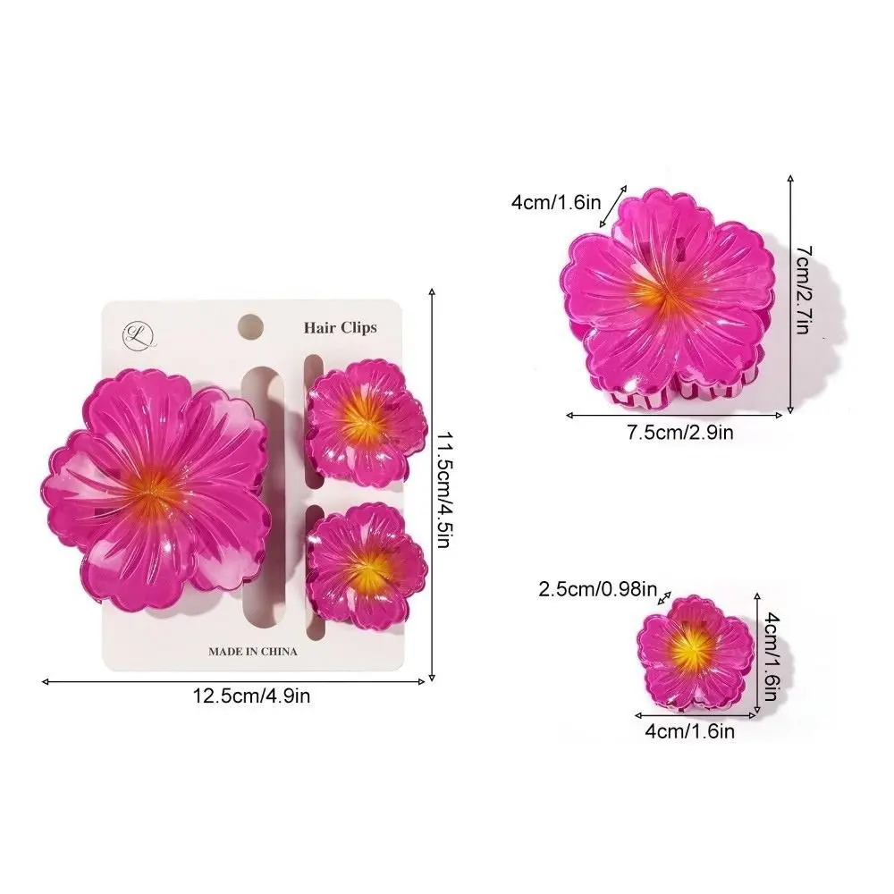 3-teiliges Set Farbverlauf-Haarklammern Hibiskus Acryl Hawaiianische Blumen-Haarspange Süße Blumen-Pferdeschwanzklammer Sommer-Haaraccessoires – Detail 1