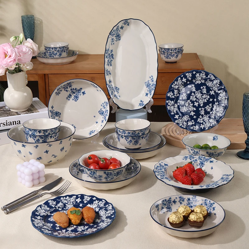 

（shunxiang）Elegant Retro Ceramic Set Rice Noodle Bowls Deep Plate Coffee Cup Saucer Chic Home Breakfast Afternoon Tea