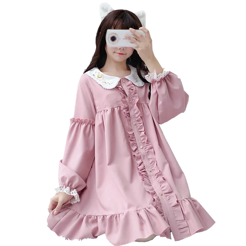 

Новое японско-корейское платье в стиле лолита 2026 года: шикарное, с длинными рукавами, из шифона, пышное, для уличной моды, кавайное, женское, милое, из шифона, с эффектом пышности